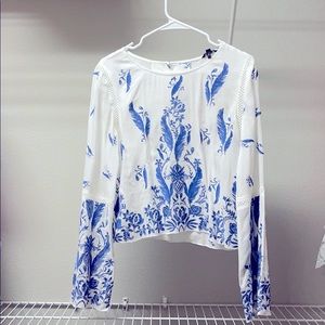 Crop Bell Sleeve Embroidered Top - Size small